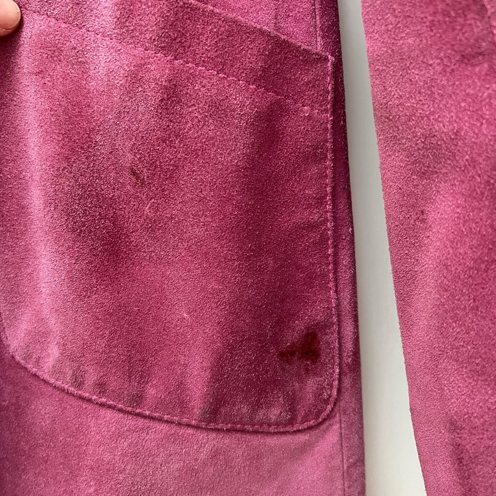 Calypso Raspberry Suede Ruffle Front Trench Coat - image 3